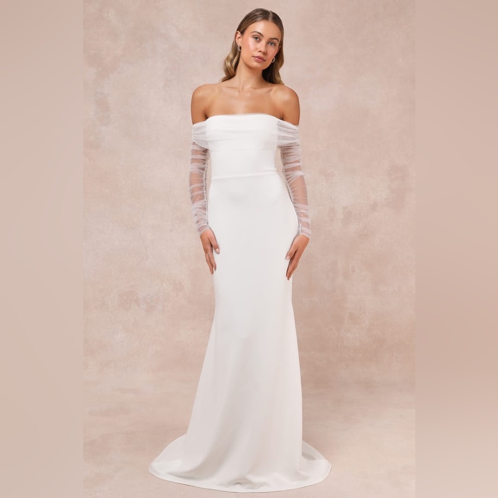 Lulus Beautifully Beloved White Mesh Off-the-Shoulder Maxi Dress - Picture 2 of 7